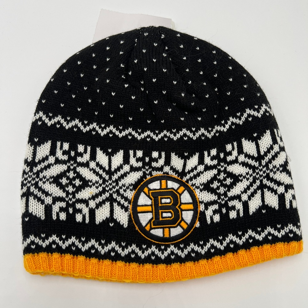 Reebok Boston Bruins NHL Knit Beanie Hat Black Snowflakes One Size Fits All